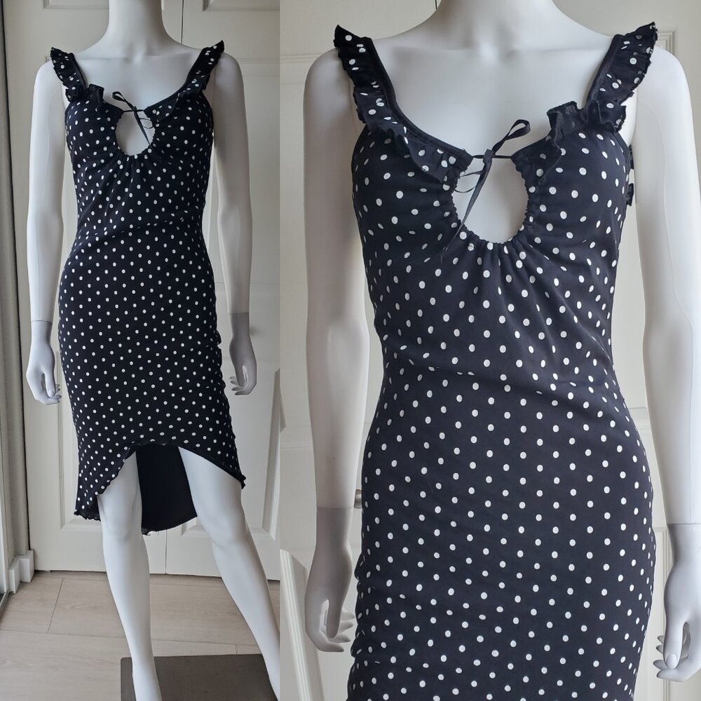 Zone Bleue Black Sleeveless Polka Dot Mini Dress